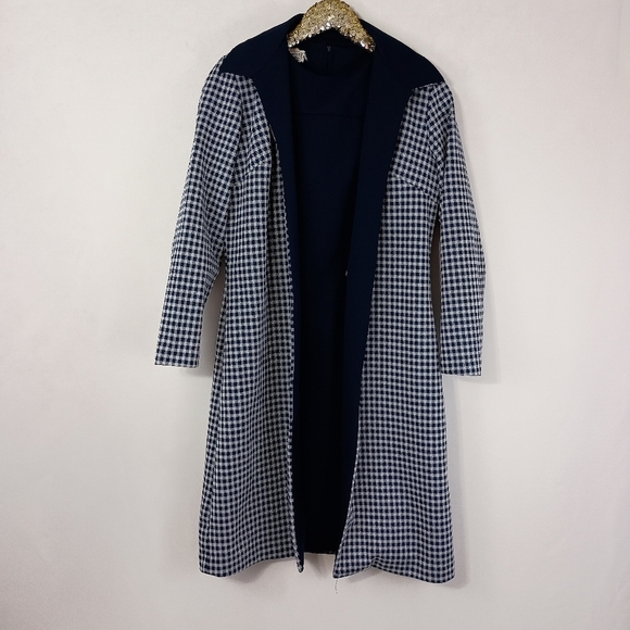 Vintage 60s Smartee Togs Women's Blue Pied De Poule Dress Jacket Combo size 12 - Picture 11 of 12